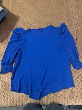 SHEIN Royal Blue Puff-Sleeve Scoop Neck Blouse